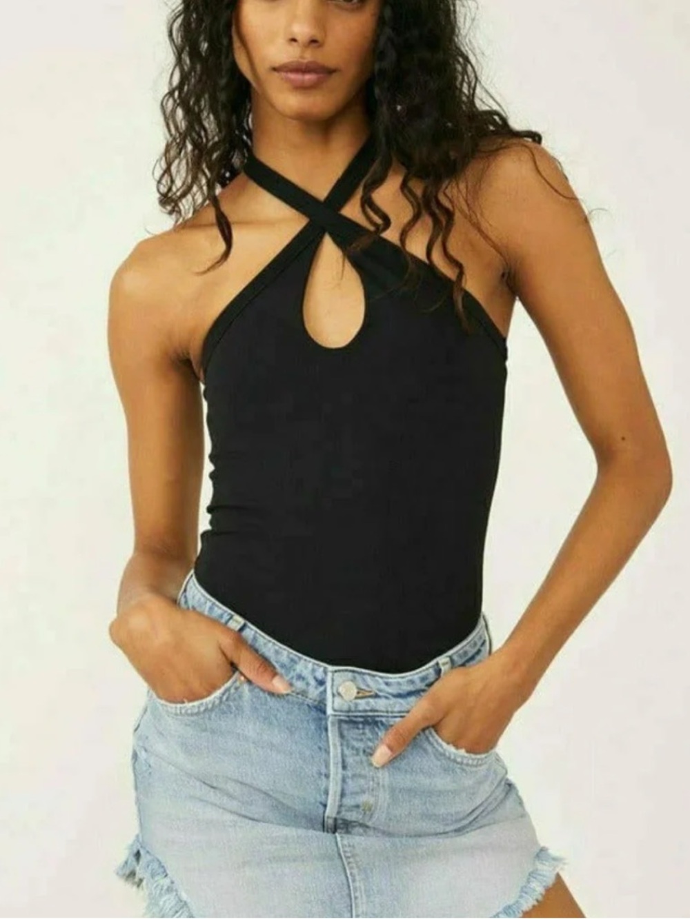 Free People Cross My Heart Duo Bodysuit Black Women’s S Coquette Girl